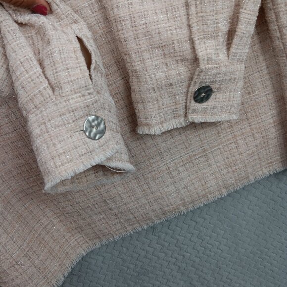 DAVI & DANI Women's Shacket Cream Tweed Buttoned Plaid Jacket Size L Oversized - Picture 7 of 8